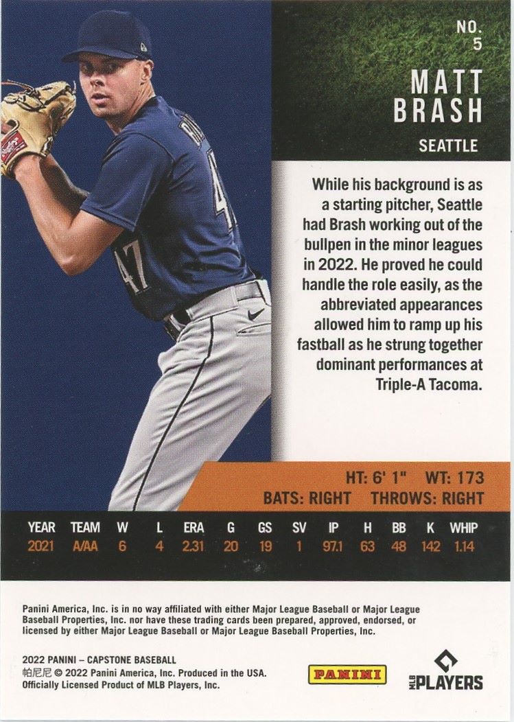 2022 Panini Capstone Matt Brash Rookie #5