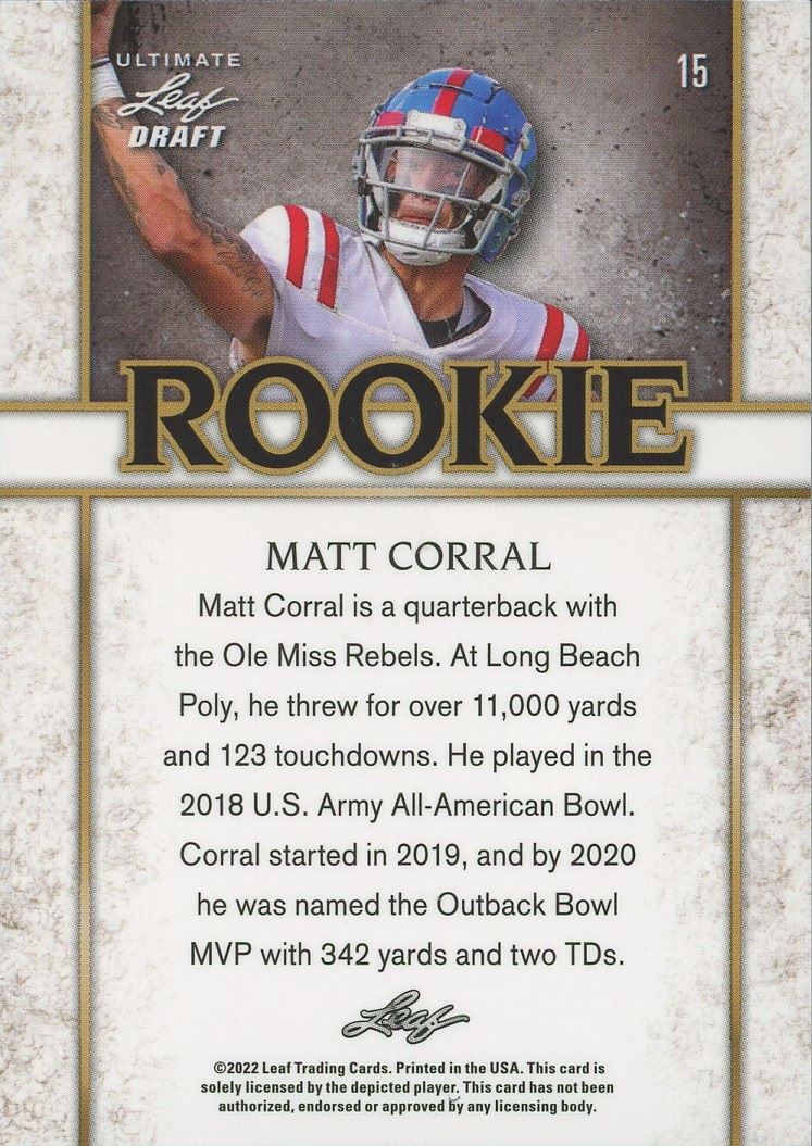 2022 Leaf Ultimate Draft Matt Corral Rookie Spectrum #/50 #15