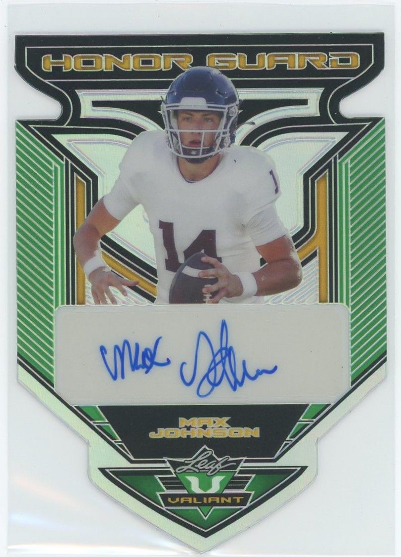 2022 Leaf Valiant Football Max Johnson Honor Guard Green Die Cut Auto #5/30 #HG-MJ1