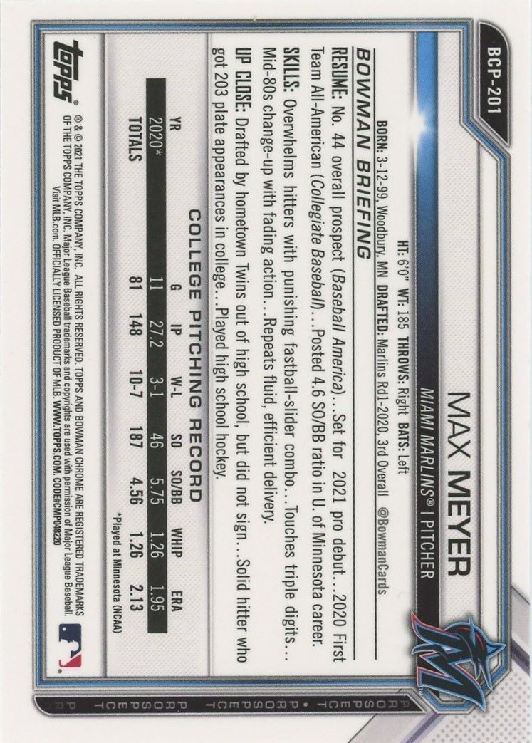 2021 Bowman Chrome Max Meyer MOJO Refractor #BCP-201