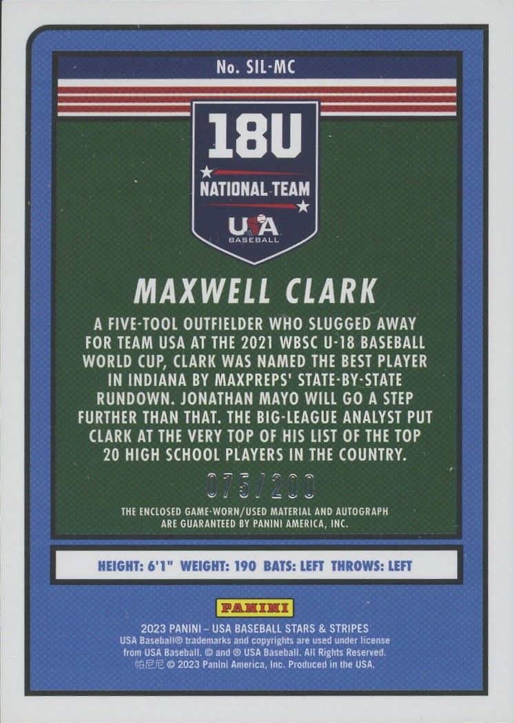 2023 Stars & Stripes Maxwell Clark Silhouettes Jersey Auto #/200 #SIL-MC