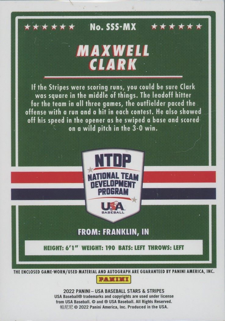 2022 Panini USA Stars & Stripes Maxwell Clark Auto Patch #/399 #SSS-MX