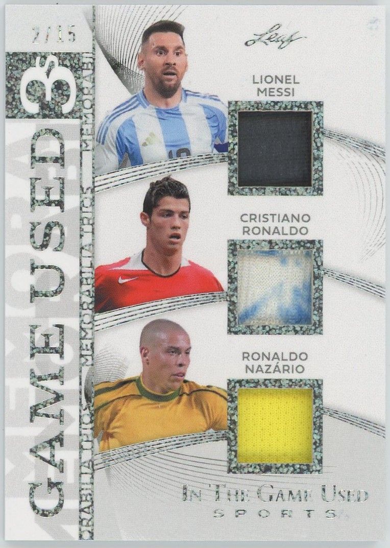 2025 Leaf In The Game Used Lionel Messi/Cristiano Ronaldo/Nazario Silver #2/15 #GT-13