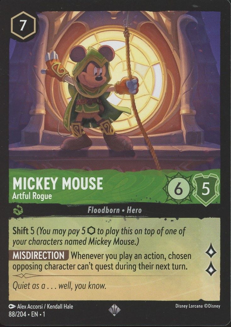 Disney Lorcana: The First Chapter Mickey Mouse Artful Rogue Super Rare #88