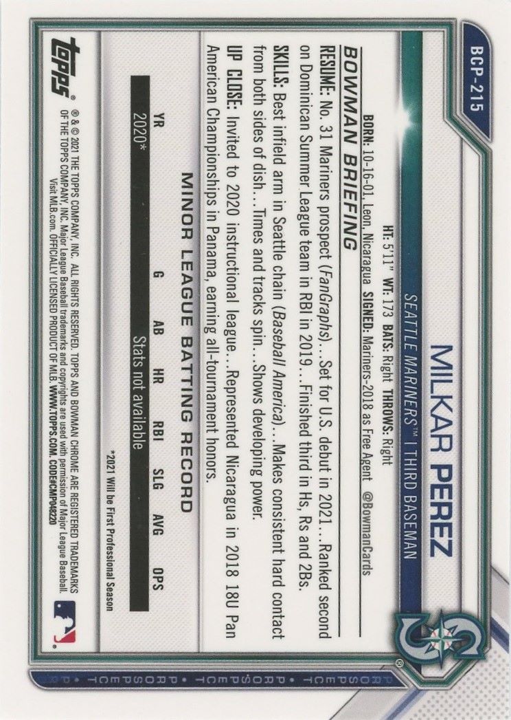 2021 Bowman Chrome Milkar Perez Mega Box Mojo #BCP-215