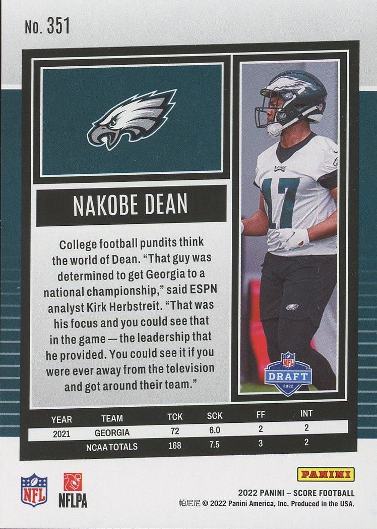 2022 Score Nakobe Dean Rookie #351