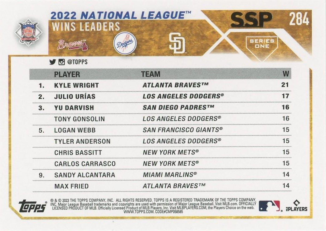 2023 Topps Series 1 2022 National League Wins Leaders SSP #284