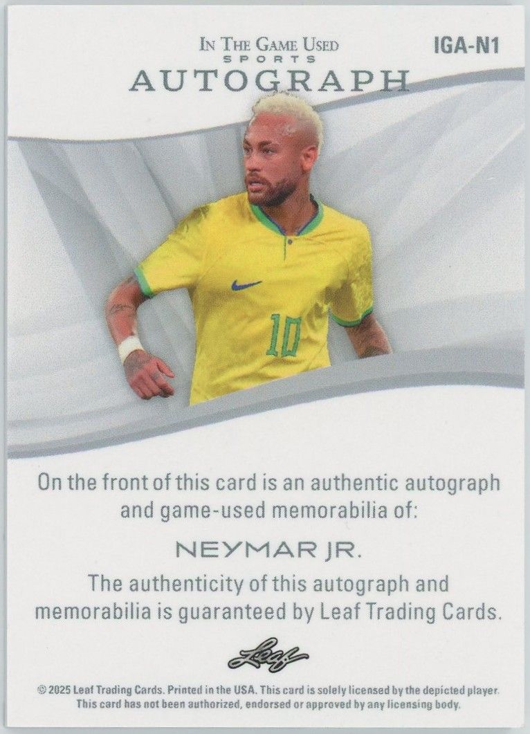2025 Leaf In The Game Used Neymar Jr. Patch Auto Blue #10/25 #IGA-N1