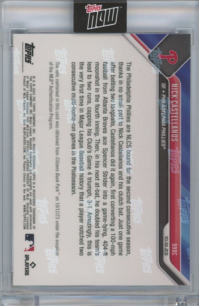 2023 Topps Now Nick Castellanos Game Used Base Blue #/49 Phillies NLDS SSP #999c