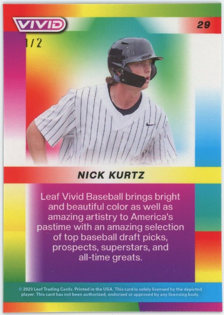 2023 Leaf Vivid Baseball Nick Kurtz Purple #1/2 #29 Athletics