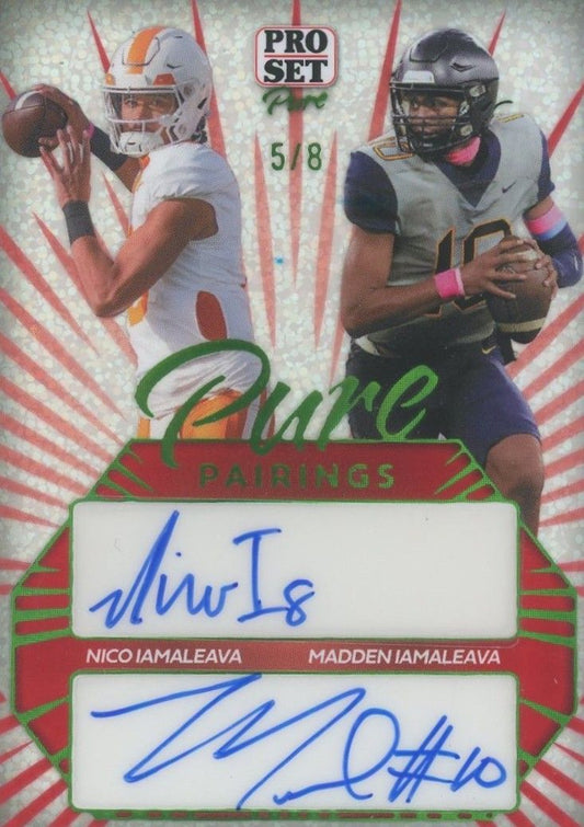 Nico Iamaleava Madden Iamaleava 2024 Leaf Pro Set Pure Dual Auto Green Sparkle #5/8