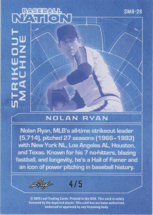 Nolan Ryan 2025 Leaf Baseball Nation Strikeout Machine Pink #4/5 #SMB-26