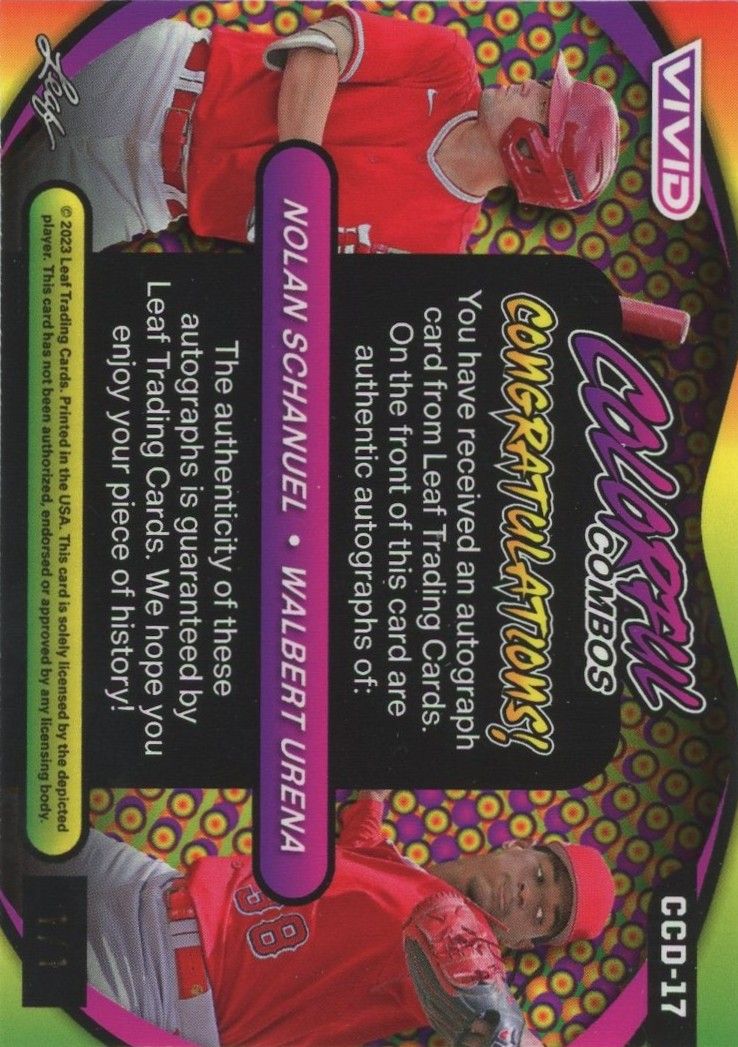 Nolan Schanuel/Walbert Urena 2023 Leaf Vivid Laser Auto #1/1 #CCD-17