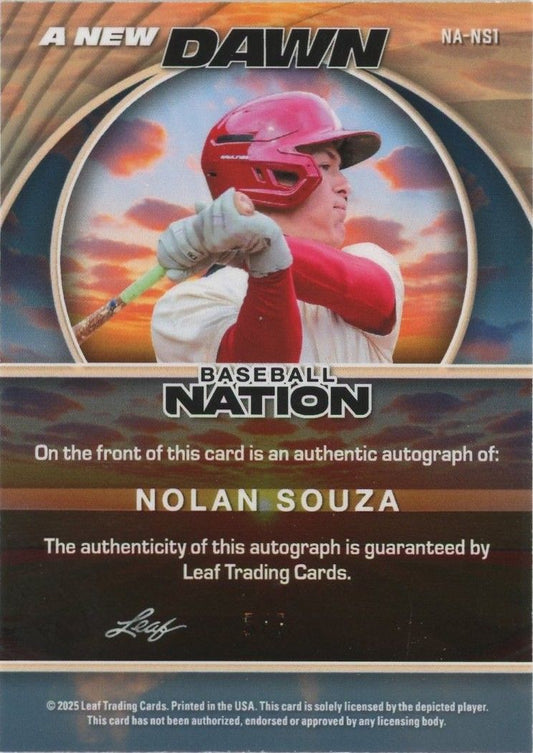 Nolan Souza 2025 Leaf Baseball Nation A New Dawn Blue Wave Auto #5/7 #NA-NS1