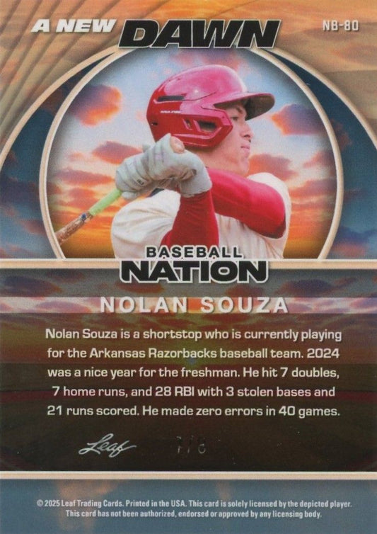 Nolan Souza 2025 Leaf Baseball Nation A New Dawn Purple #7/8 #NB-80