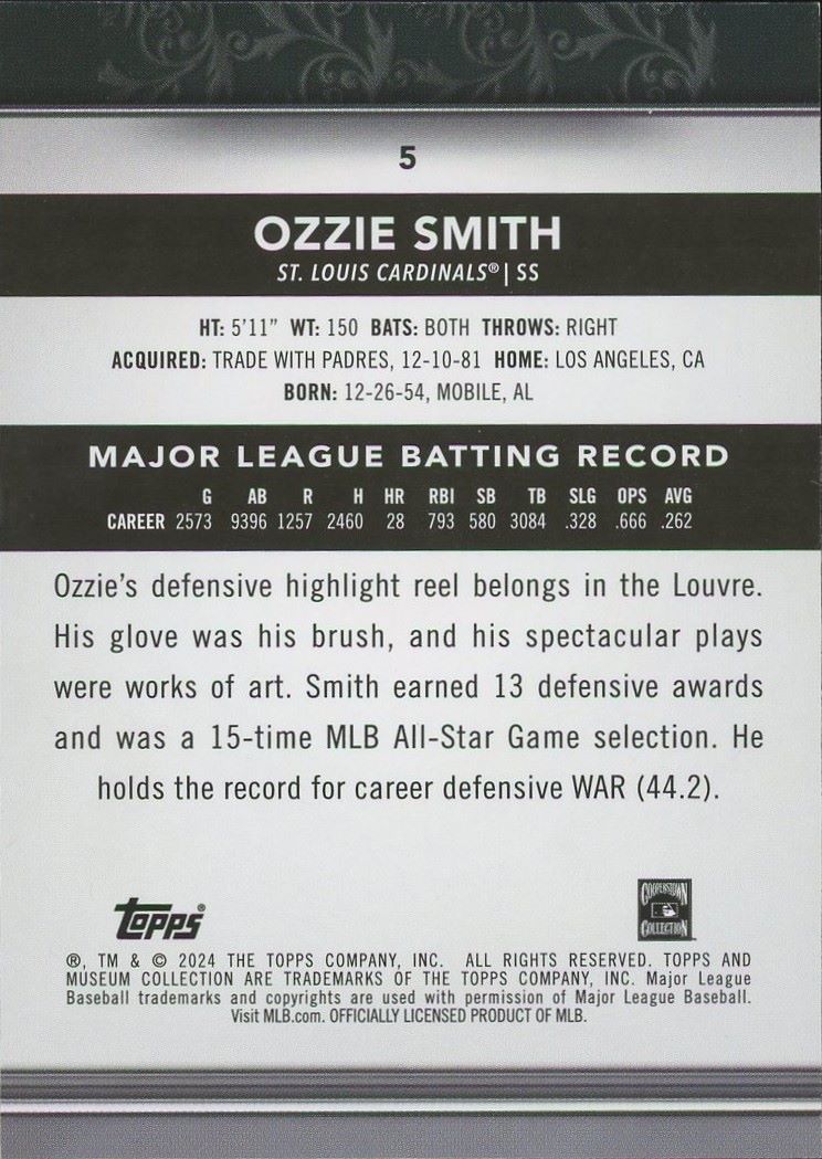 2024 Topps Baseball Museum Collection Ozzie Smith #5