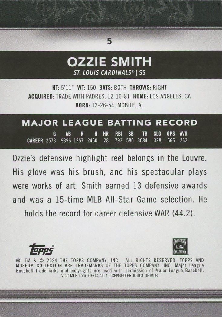 2024 Topps Baseball Museum Collection Ozzie Smith Bronze #5