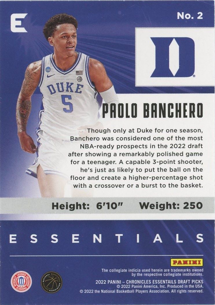 2022 Chronicles Paolo Banchero Draft Picks Essentials Rookie #2