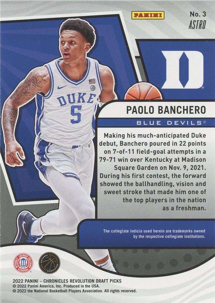 2022 Chronicles Paolo Banchero Draft Picks Revolution Astro Rookie #3