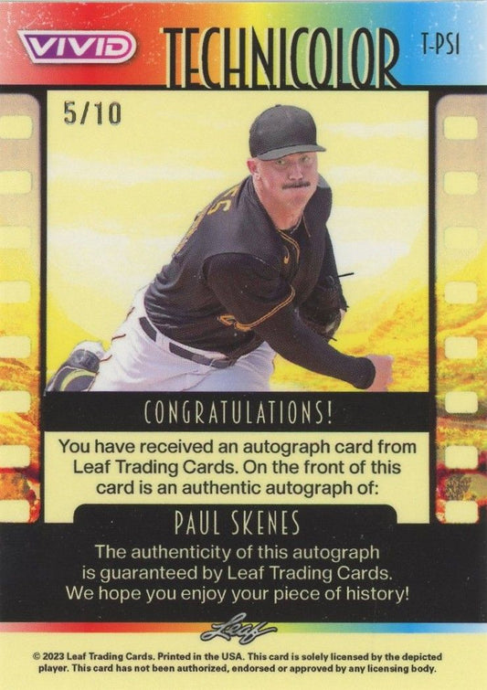 Paul Skenes 2023 Leaf Vivid Technicolor Cracked Ice Gold Auto #5/10 #T-PS1