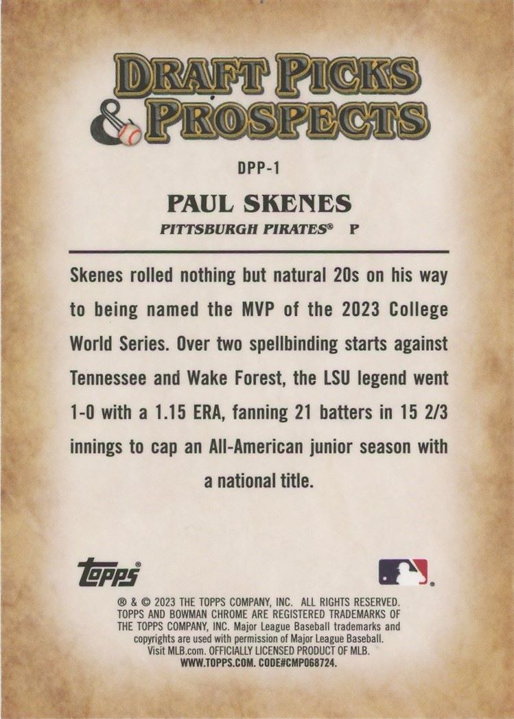 2023 Bowman Draft Chrome Paul Skenes Draft Picks & Prospects #DPP-1