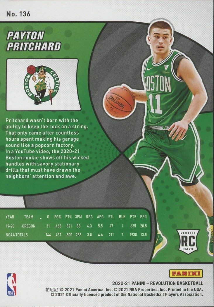 2020-21 Panini Revolution Payton Pritchard Rookie #136