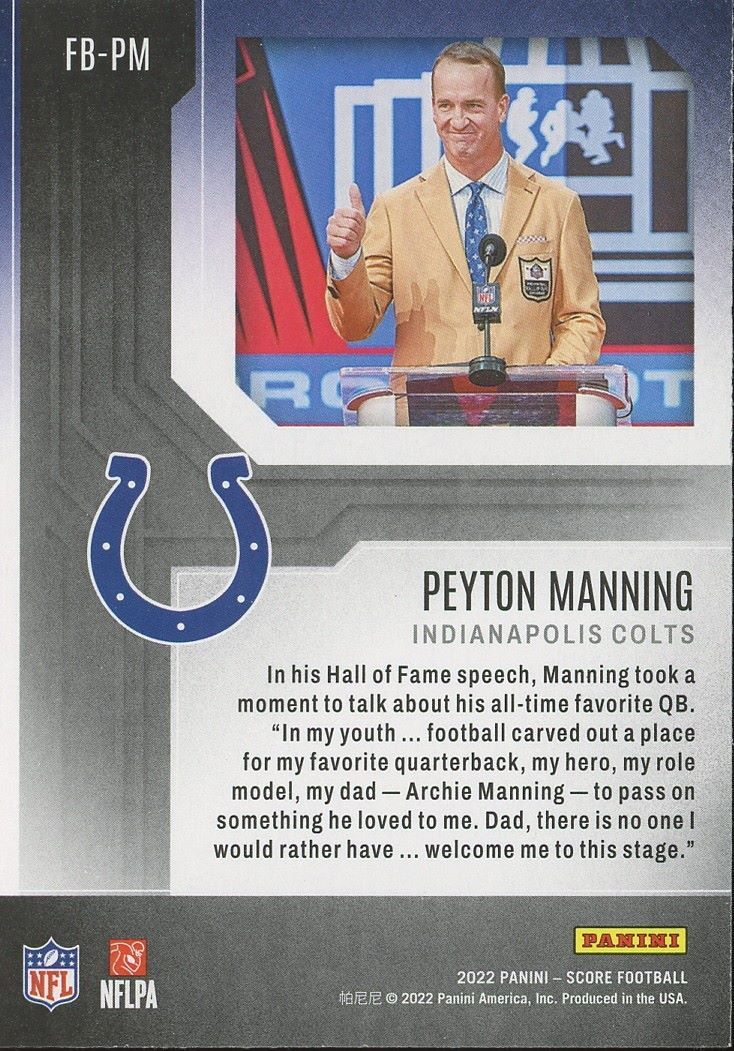 2022 Score Peyton Manning Hall of Fame First Ballot #FB-PM