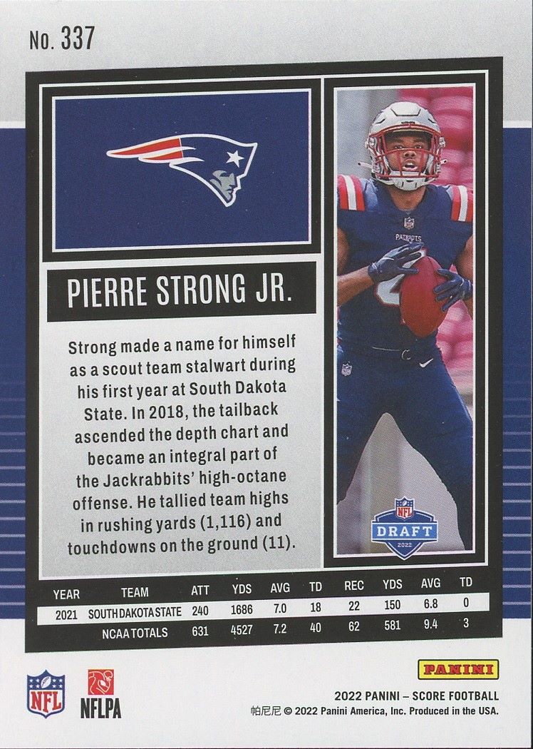 2022 Score Pierre Strong Jr. Rookie #337