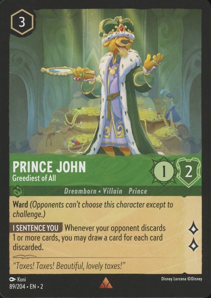 Disney Lorcana: Floodborn Prince John Greediest Of All Rare #89