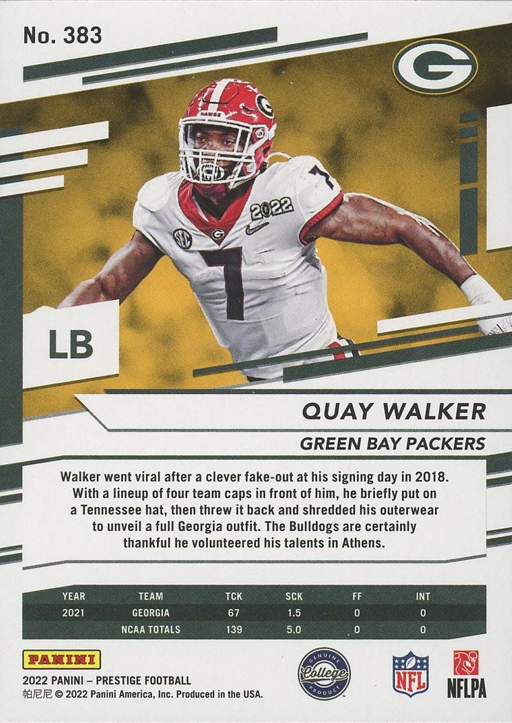 2022 Panini Prestige Quay Walker Rookie #383