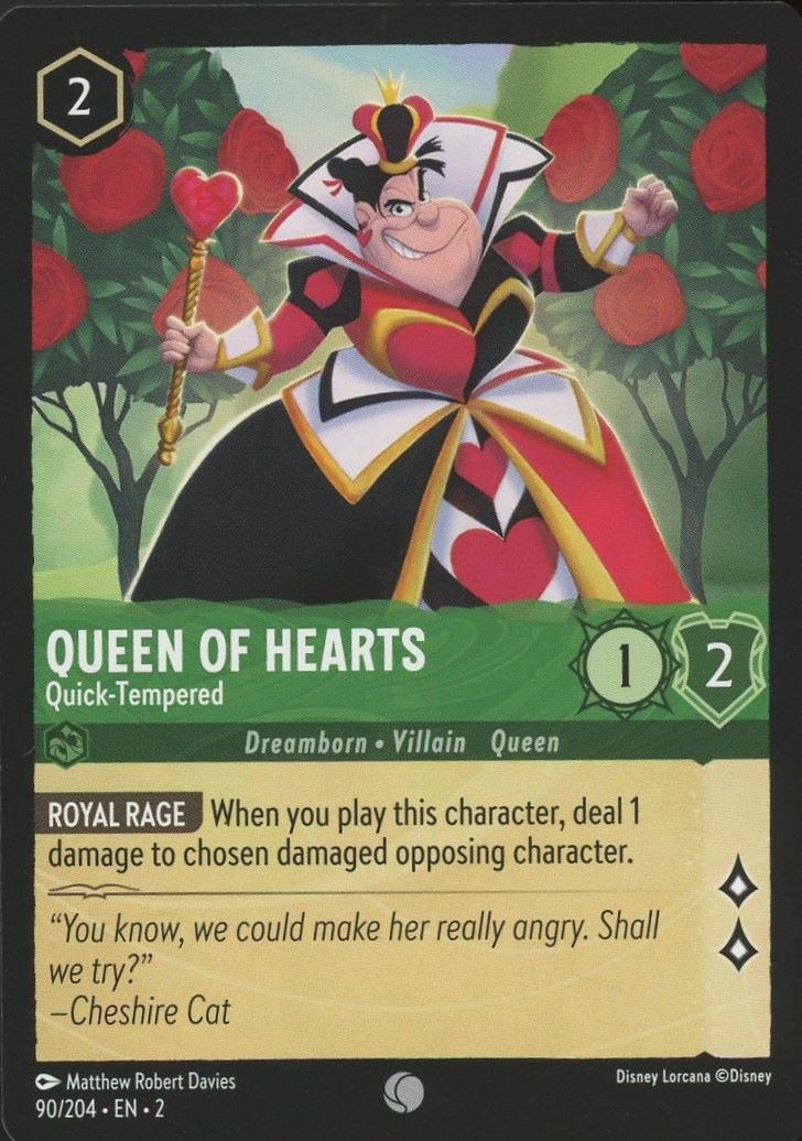 Disney Lorcana: Rise of the Floodborn Queen of Hearts Quick-Tempered #90 Common