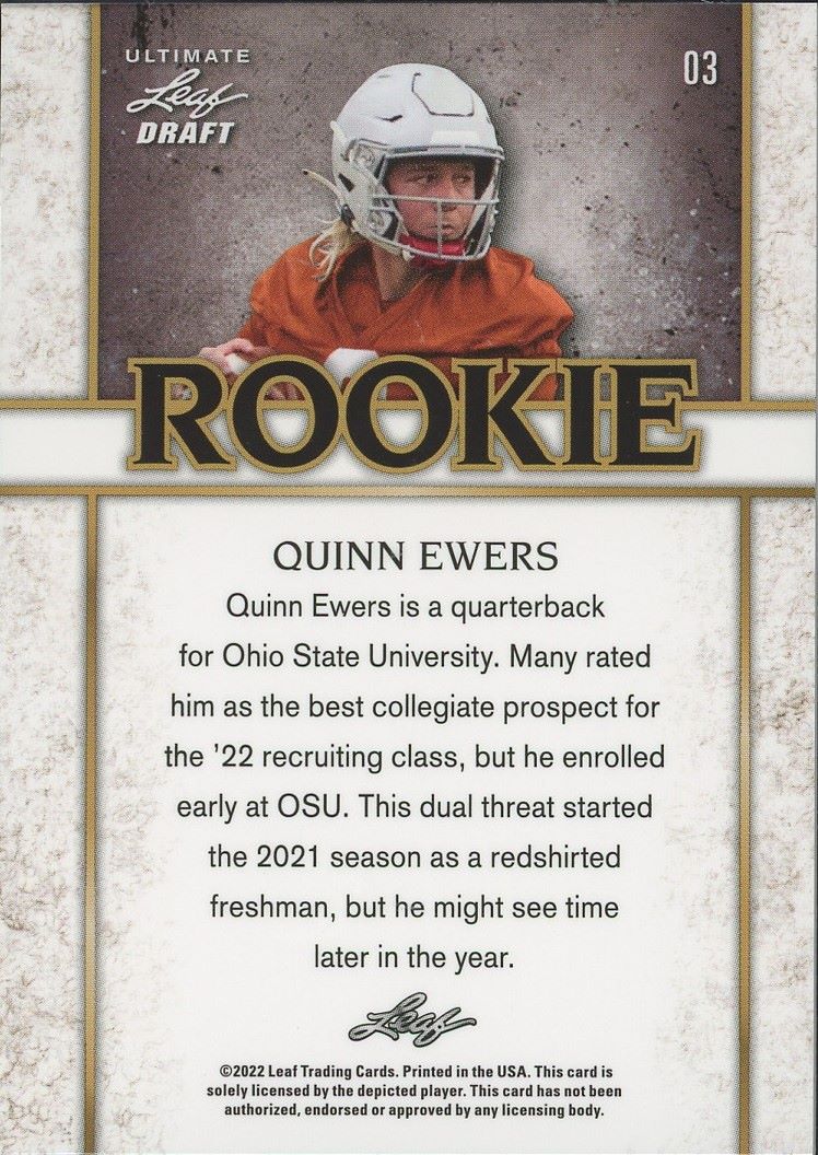 2022 Leaf Ultimate Draft Quinn Ewers Rookie Platinum Spectrum #/50 #3