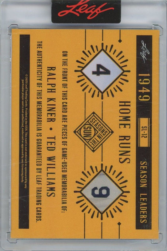 Ralph Kiner Ted Williams 2025 Seasons In The Sun Season Leaders Relic #2/8 #SL-12