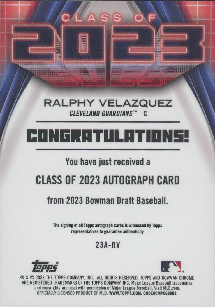 2023 Bowman Draft Chrome Ralphy Velazquez Class Of 2023 Auto #23A-RV