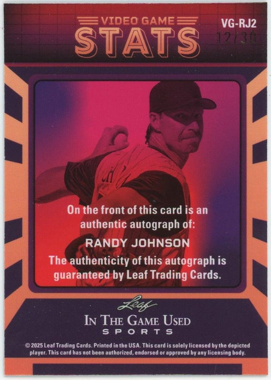 2025 Leaf In The Game Used Randy Johnson Video Game Stats Auto #12/30 #VG-RJ2