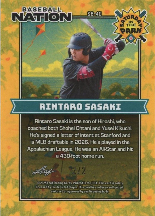 Rintaro Sasaki 2025 Leaf Baseball Nation Sat in the Park Orange Wave #2/2 #SB-40