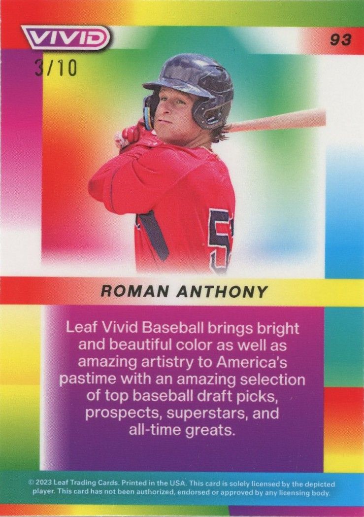 2023 Leaf Vivid Baseball Roman Anthony Gold RC #3/10 #93