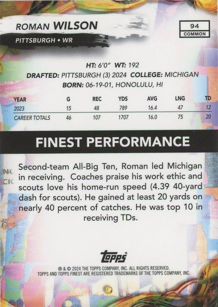 Roman Wilson 2024 Topps Finest Blue Rookie RC #61/200 #94