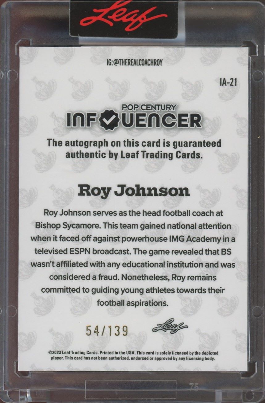 2023 Leaf Pop Century Influencer Roy Johnson Auto Bishop Sycamore #/139 #IA-21