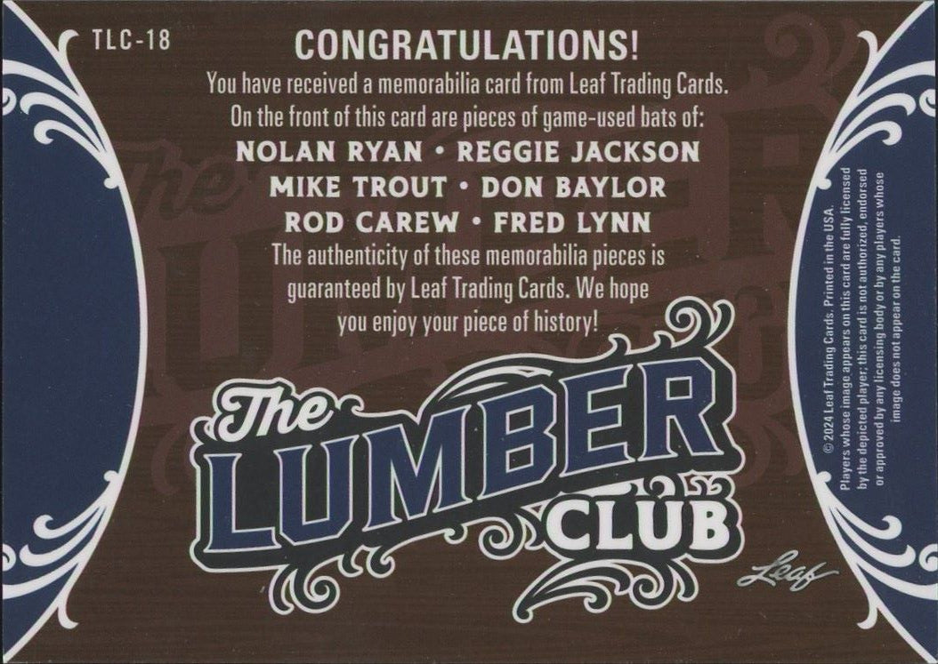 2024 Leaf Lumber Mike Trout Ryan Carew Jackson Lynn Baylor Bat Card #/25 #TLC-18