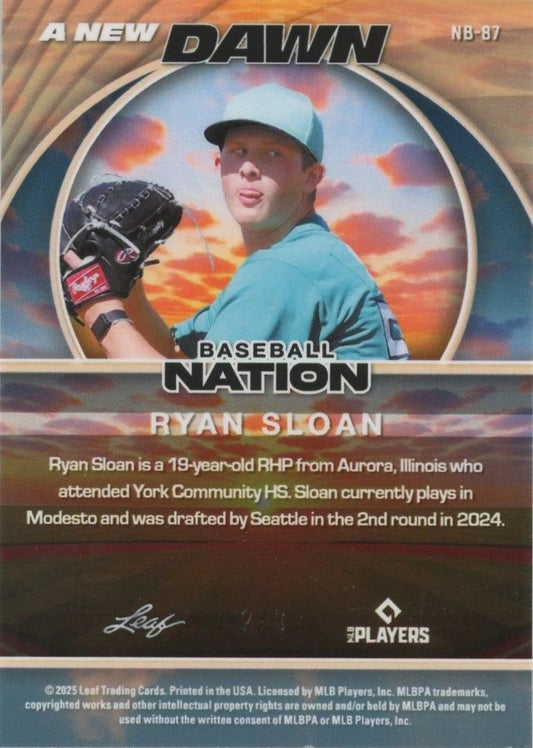Ryan Sloan 2025 Leaf Baseball Nation A New Dawn Blue Wave #2/3 #NB-87