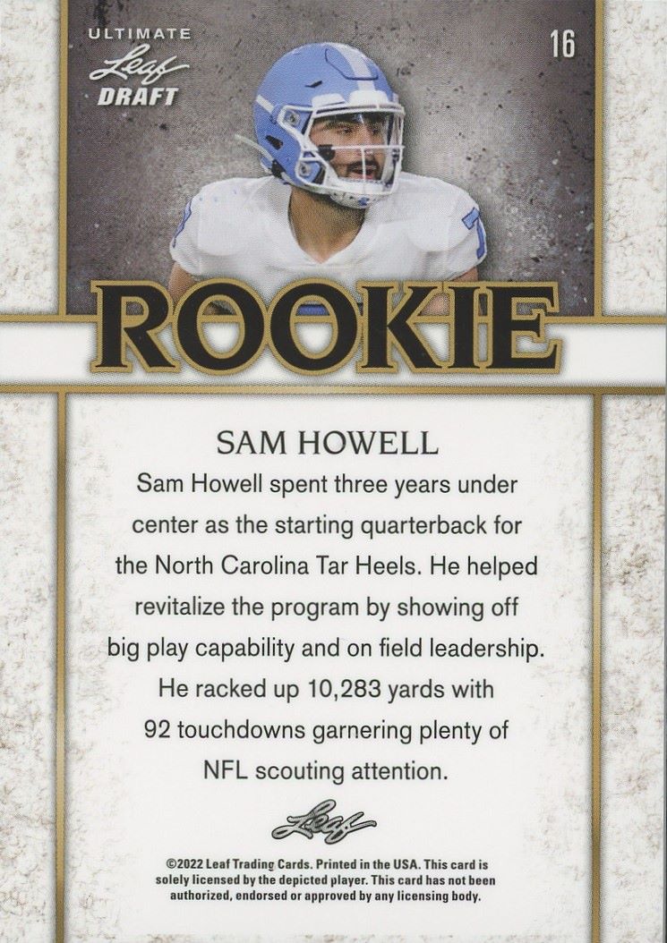 2022 Leaf Ultimate Draft Sam Howell Rookie Platinum Spectrum #/50 #16