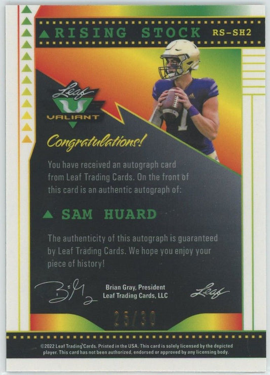 2022 Leaf Valiant Football Sam Huard Rising Stock Green Cracked Ice Auto #25/30 #RS-SH2