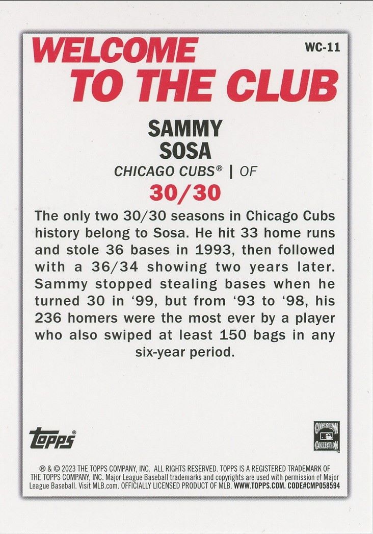 2023 Topps Series 1 Sammy Sosa Welcome to the Club #WC-11