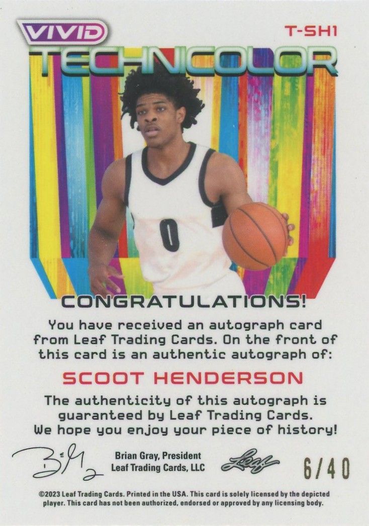 Scoot Henderson 2022-23 Leaf Vivid Technicolor #6/40 #T-SH1