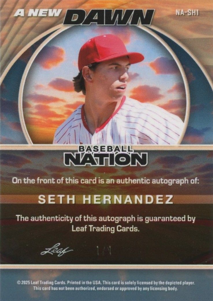 2025 Baseball Nation Seth Hernandez A New Dawn Black Sparkle Auto #1/1 #NA-SH1