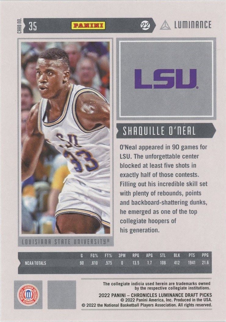 2022 Panini Chronicles Shaquille O'Neal Draft Picks Luminance #35