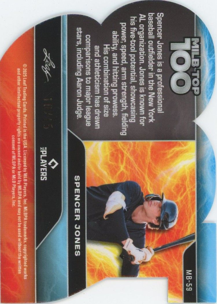2025 Leaf Baseball Nation Spencer Jones MiLB Top 100 Silver Shimmer #10/15 #MB-59