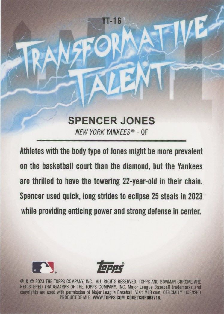 2023 Bowman Draft Chrome Spencer Jones Transformative Talent #TT-16