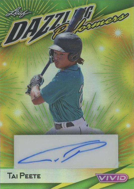 Tai Peete 2023 Leaf Vivid Baseball Dazzling Performers Green Auto #4/4 #DP-TP1
